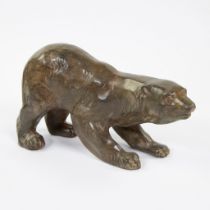 Pierre CHENET, acid patinated cubist bronze bear, signed and bearing crown foundry mark.