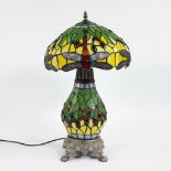 Elegant Tiffany style glass dragonfly table lamp with lit base