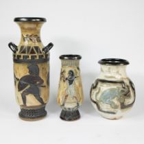 Collection of 3 hand-crafted stoneware vases by Roger Guerin, 1930s, marked.
