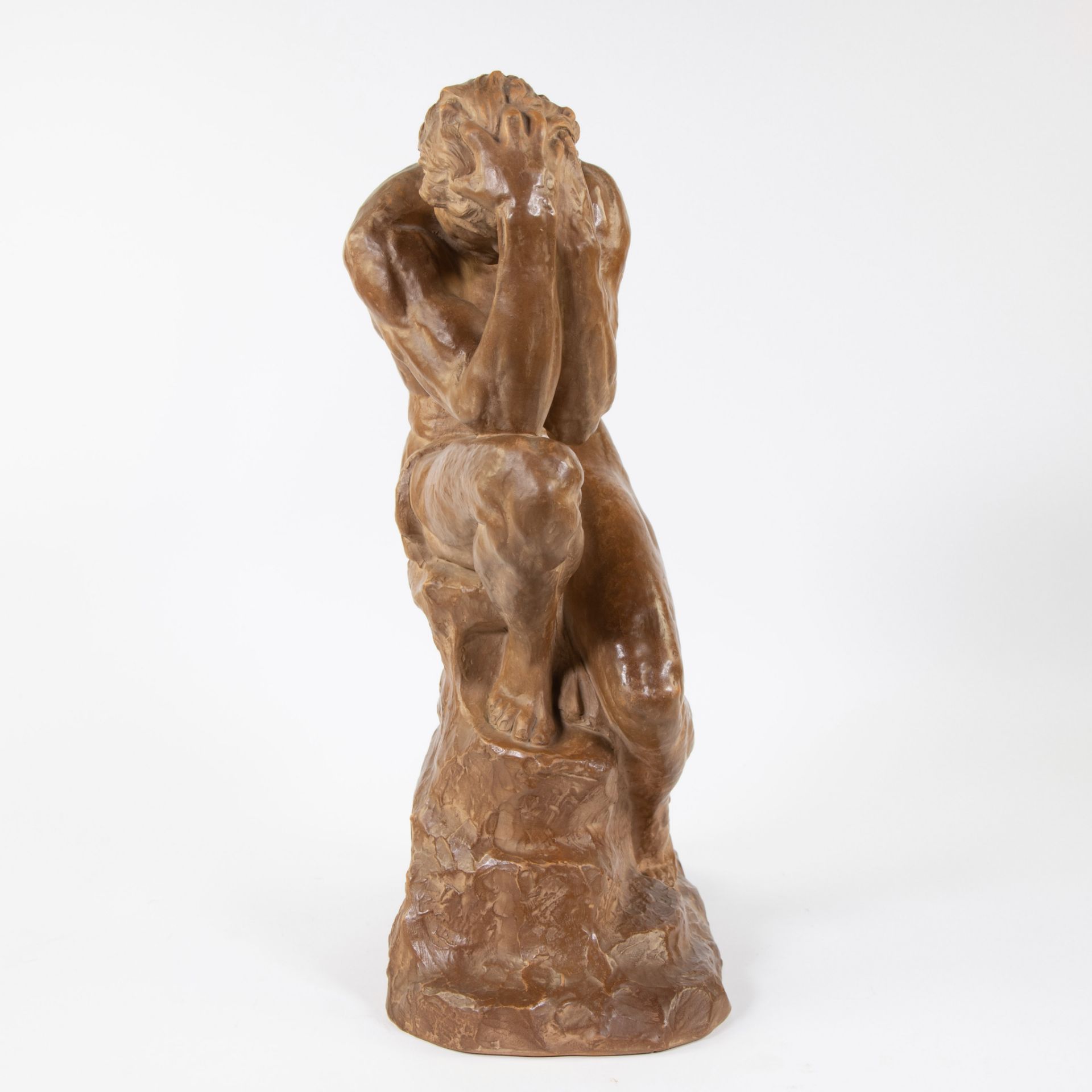 Brown patinated terracotta sculpture, signed O. MERVAL - Image 6 of 6