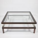 Mid century coffee table with metal frame and sliding top with glass