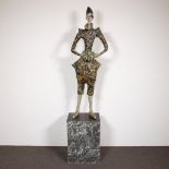 Andre Minne, paper maché clown on pedestal, monogrammed AM