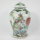 Chinese famille rose covered vase decorated with birds and flowers, 19th C