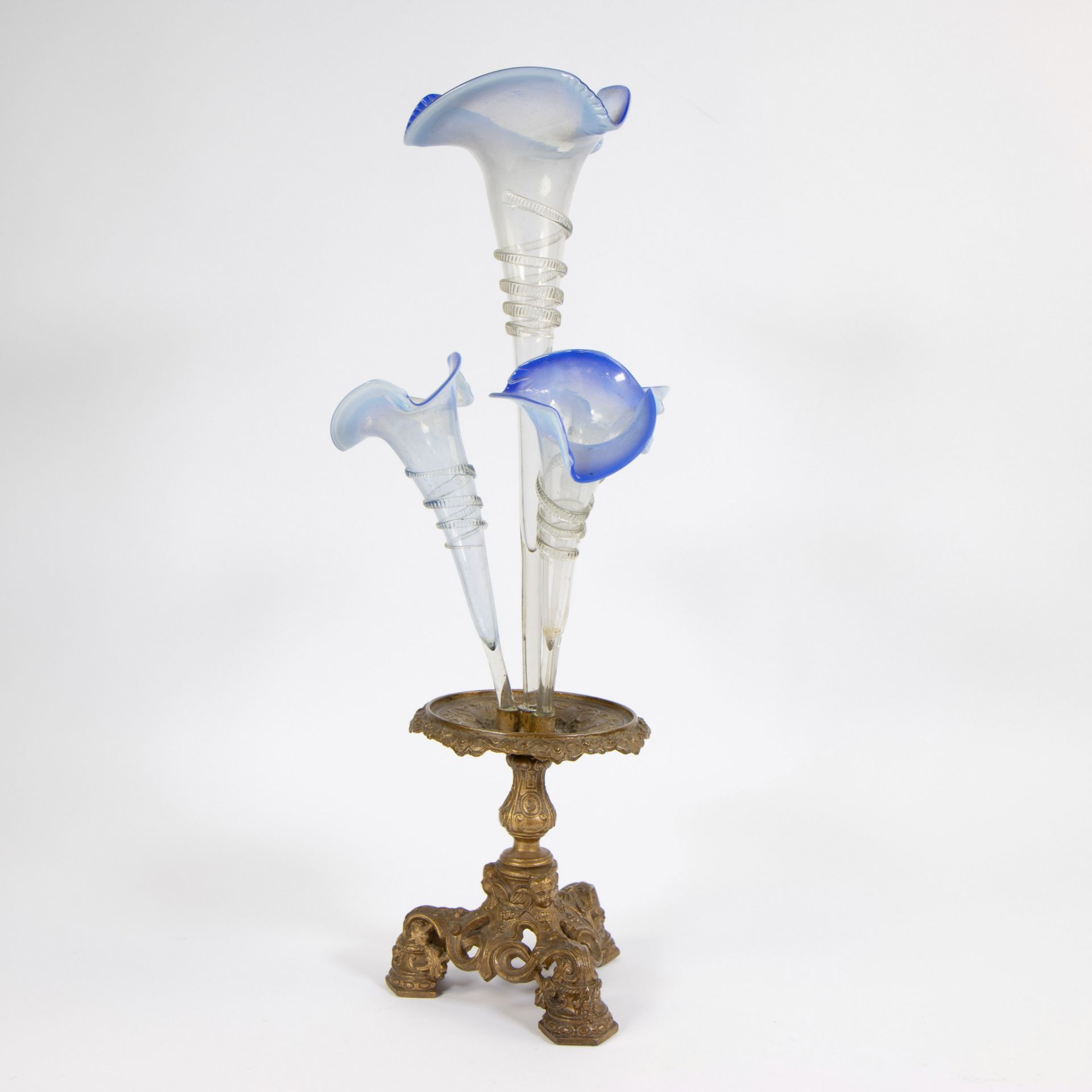 Metal base with soliflore vases in Venetian glass + glass walking stick, circa 1900 - Image 5 of 6