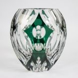 Val-Saint-Lambert green crystal cut vase, a rare edition especially created for the Philips company