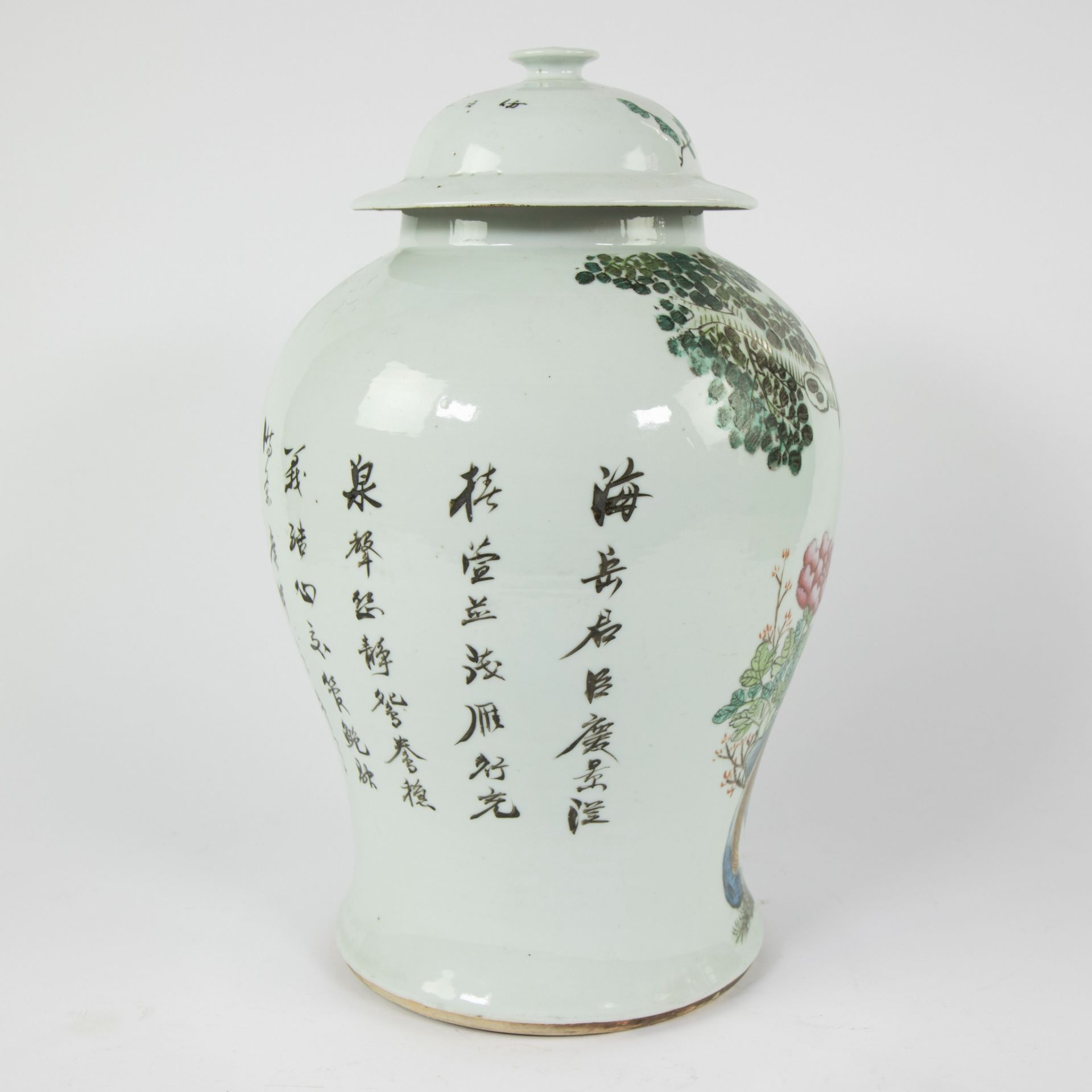 Chinese famille rose covered vase decorated with birds and flowers, 19th C - Image 7 of 13