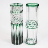 Val Saint Lambert 2 conical green cut crystal vases