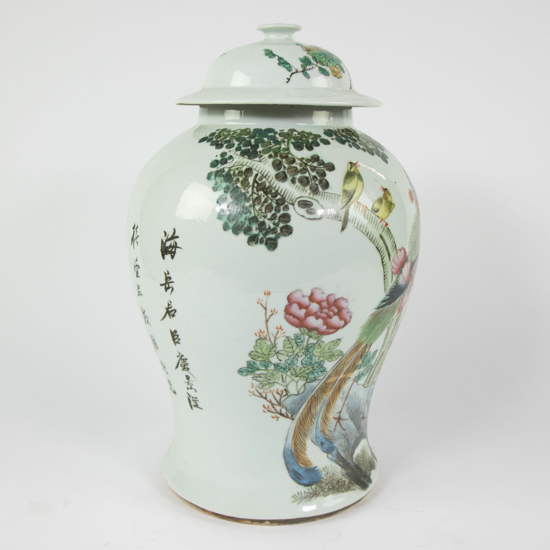 Chinese famille rose covered vase decorated with birds and flowers, 19th C - Image 8 of 13