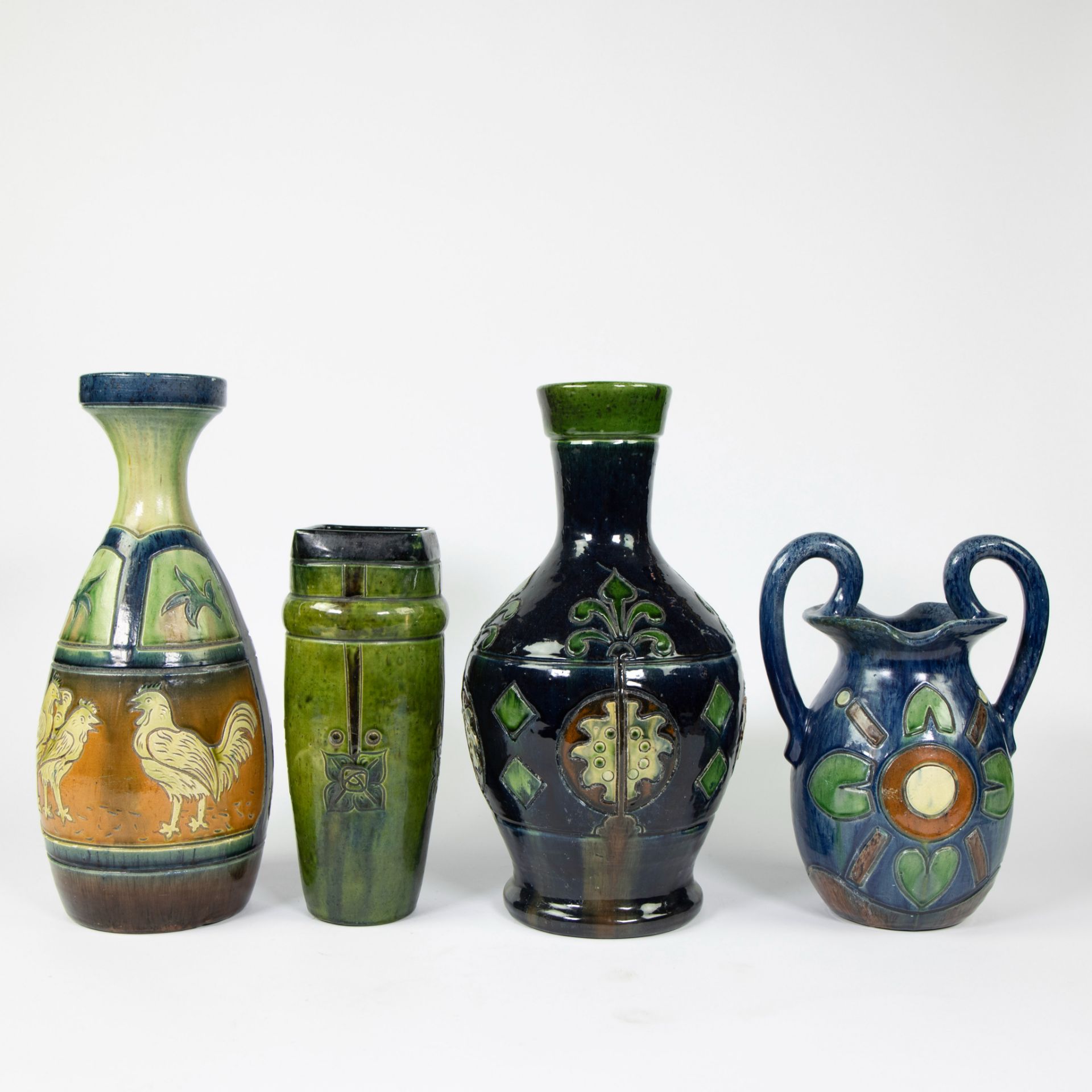 Collection of 4 glazed vases Flemish pottery, ao Société Belge de Poterie Flamande Kortrijk. - Image 3 of 4