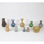 Collection of colored old mouth-blown glassware