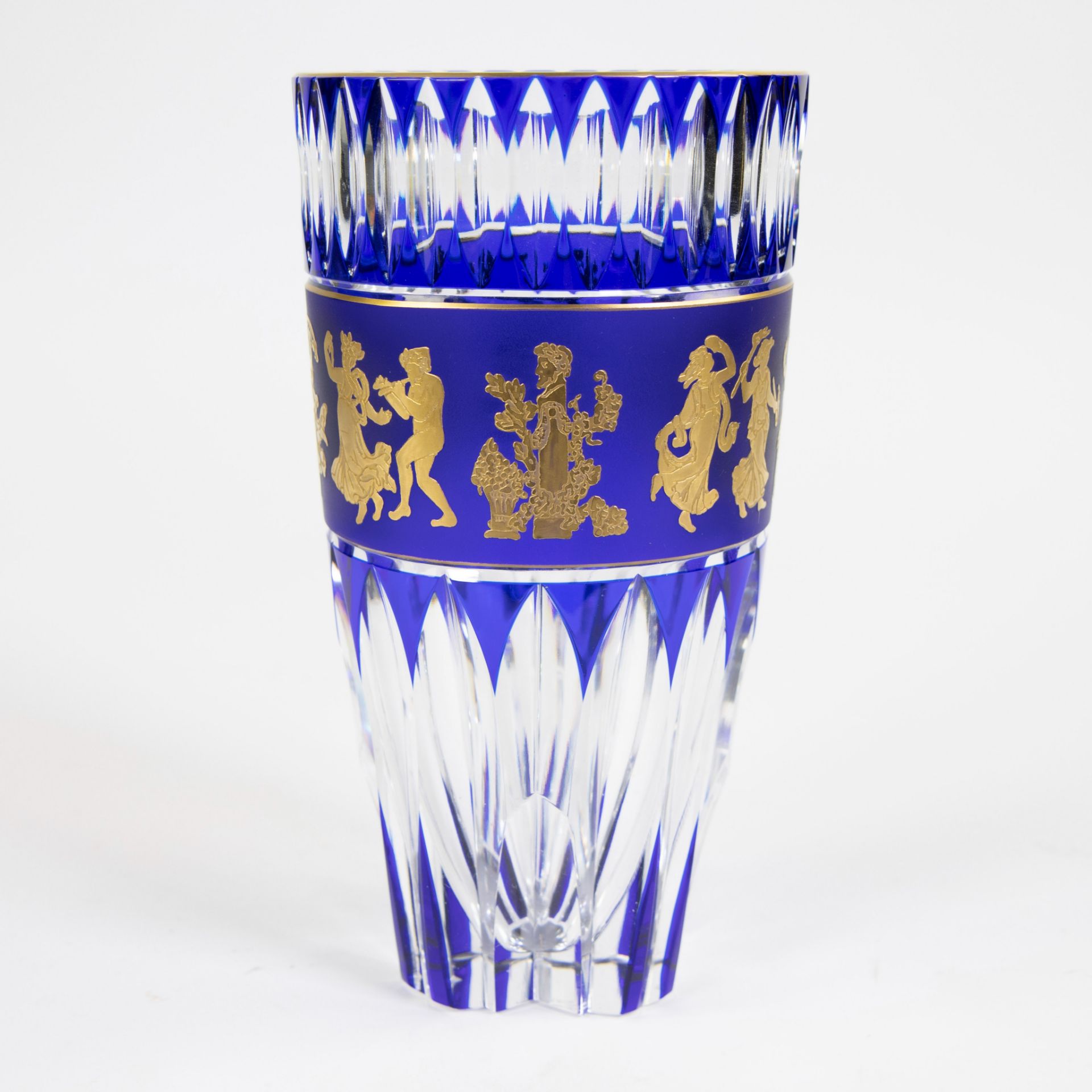 VAL SAINT LAMBERT, double cut crystal vase, decorated with a gold frieze depicting DANSE DE FLORE, n - Image 4 of 5