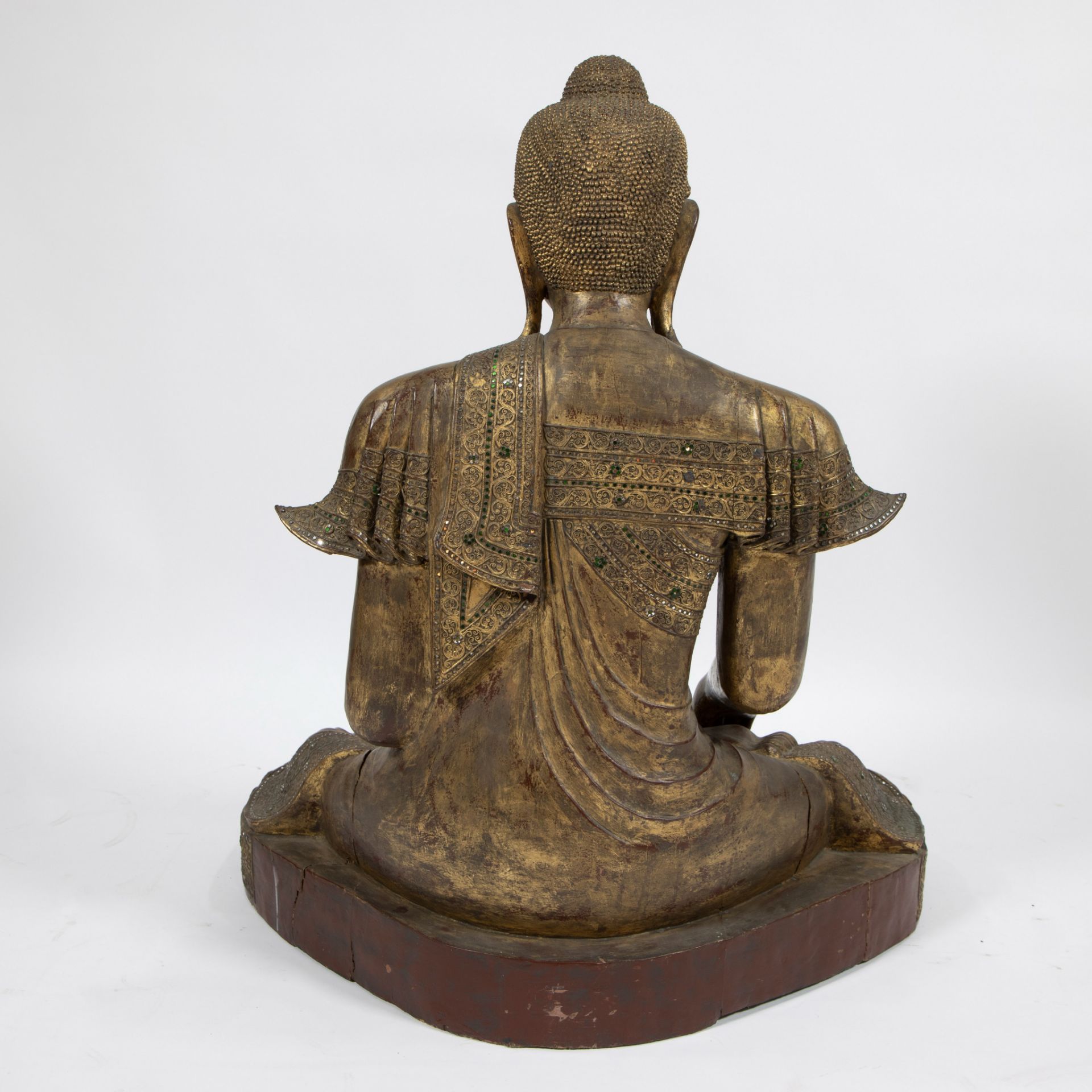 Giltwood and jeweled Burmese seated Buddha - Image 3 of 4