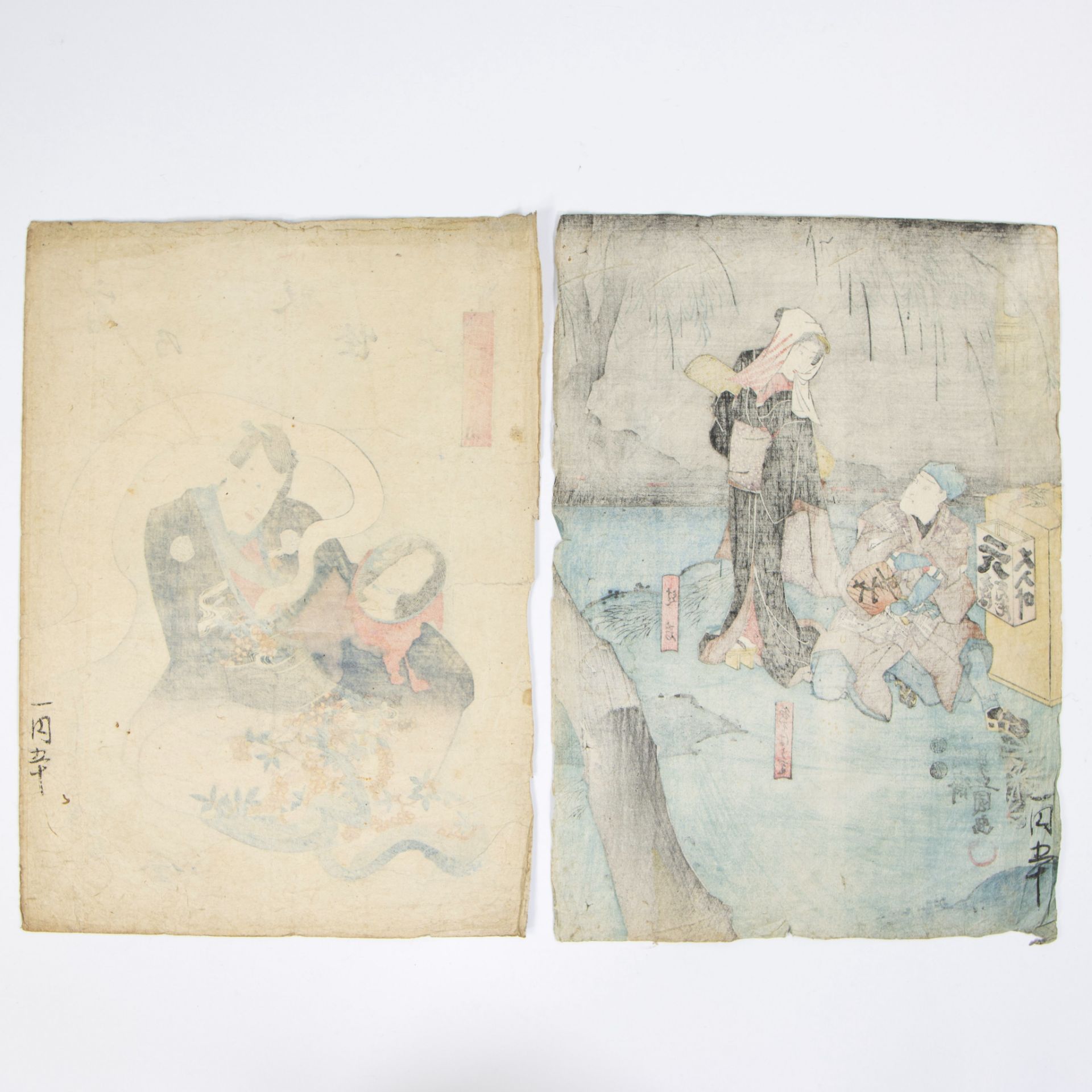 Collection of 2 Japanese color woodcuts, signed on the back - Image 2 of 4