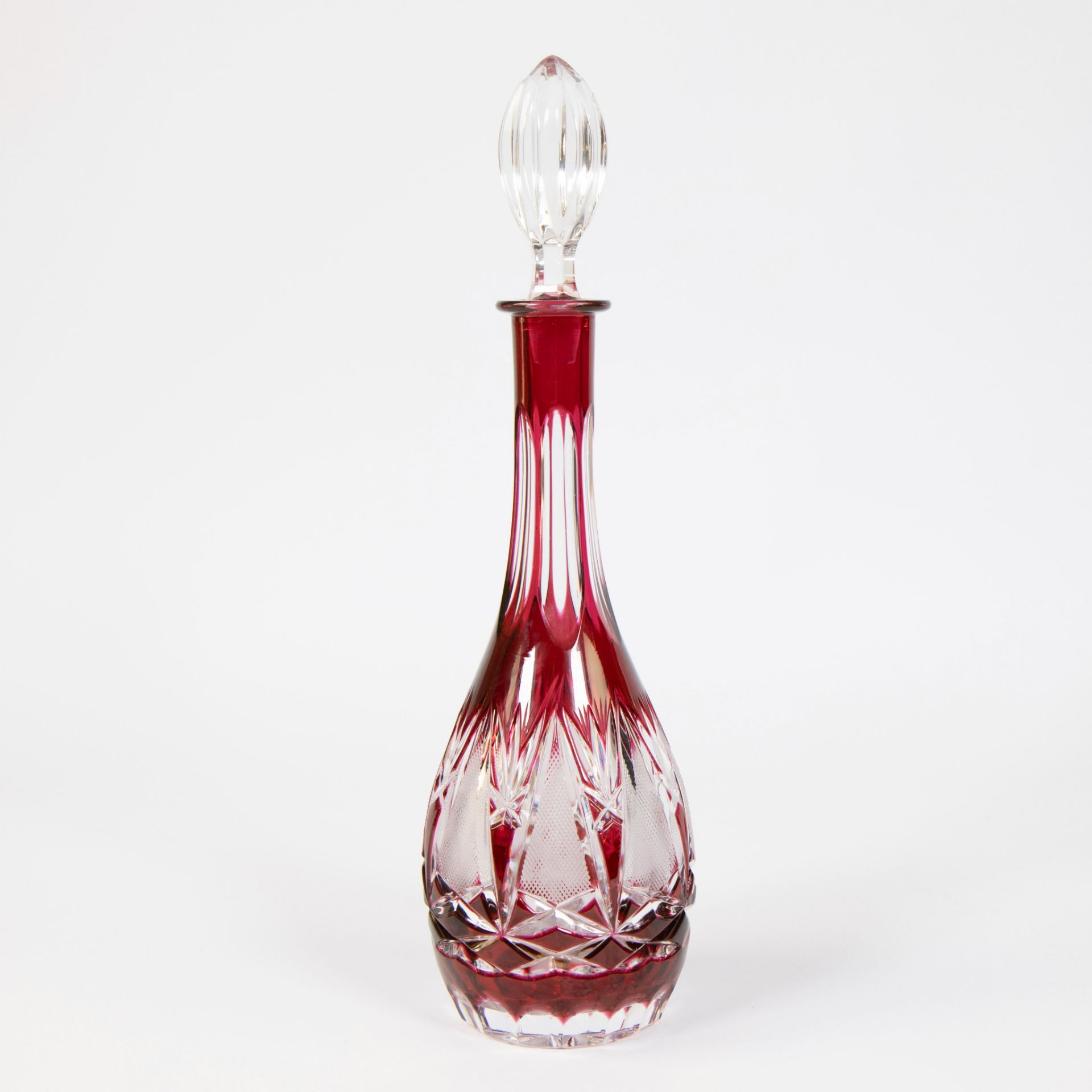 Val Saint Lambert red crystal carafe and 5 glasses - Image 4 of 6