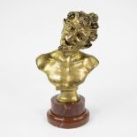 Viennese gilt bronze Faun on red marble base.