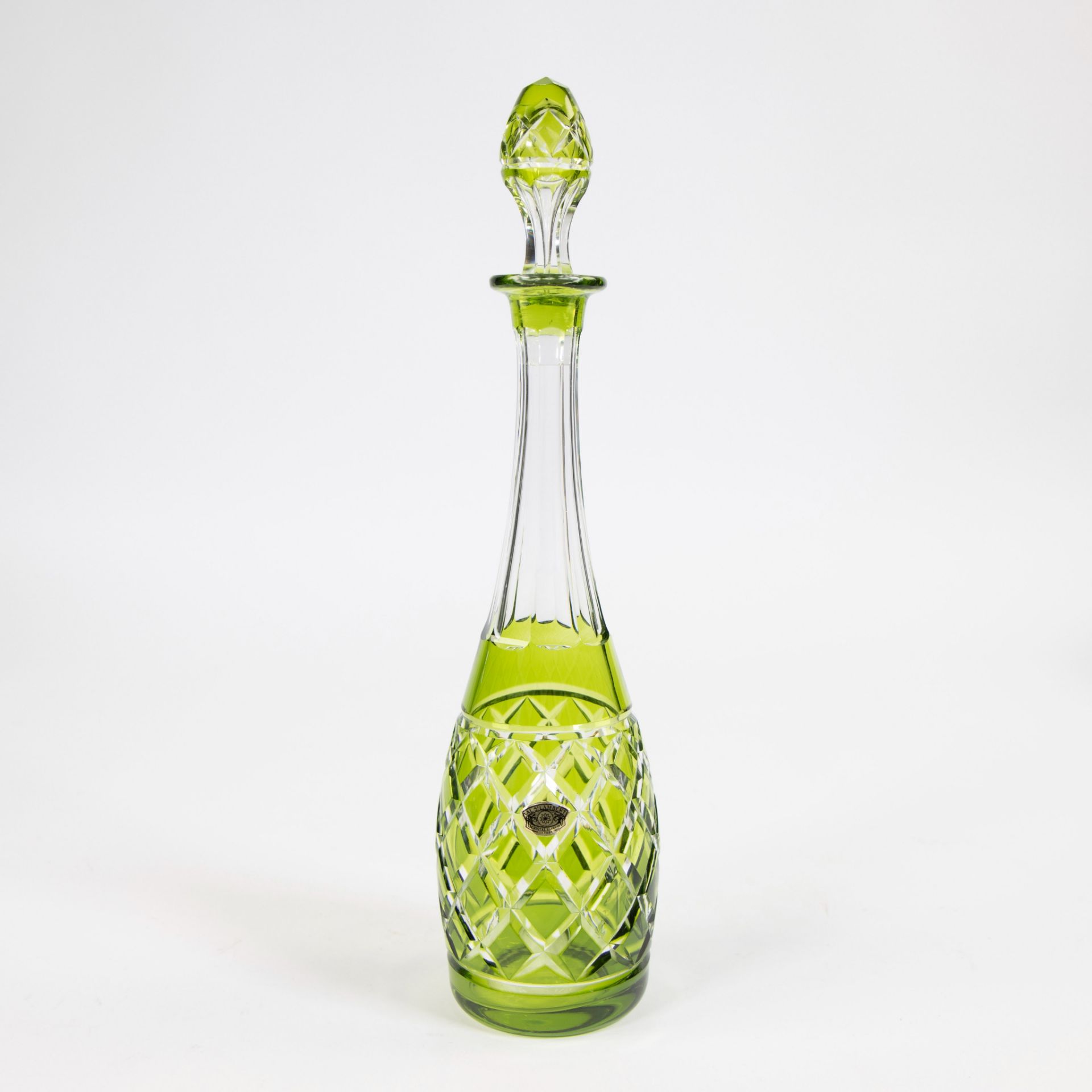 Val Saint Lambert green cut and blue cut crystal decanter - Image 2 of 9