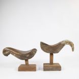 Canoe seats in the shape of chickens with old painting (Indonesia), early 20th century