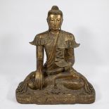 Giltwood and jeweled Burmese seated Buddha