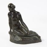 Art Deco bronze sculpture Seated naked girl, monogram