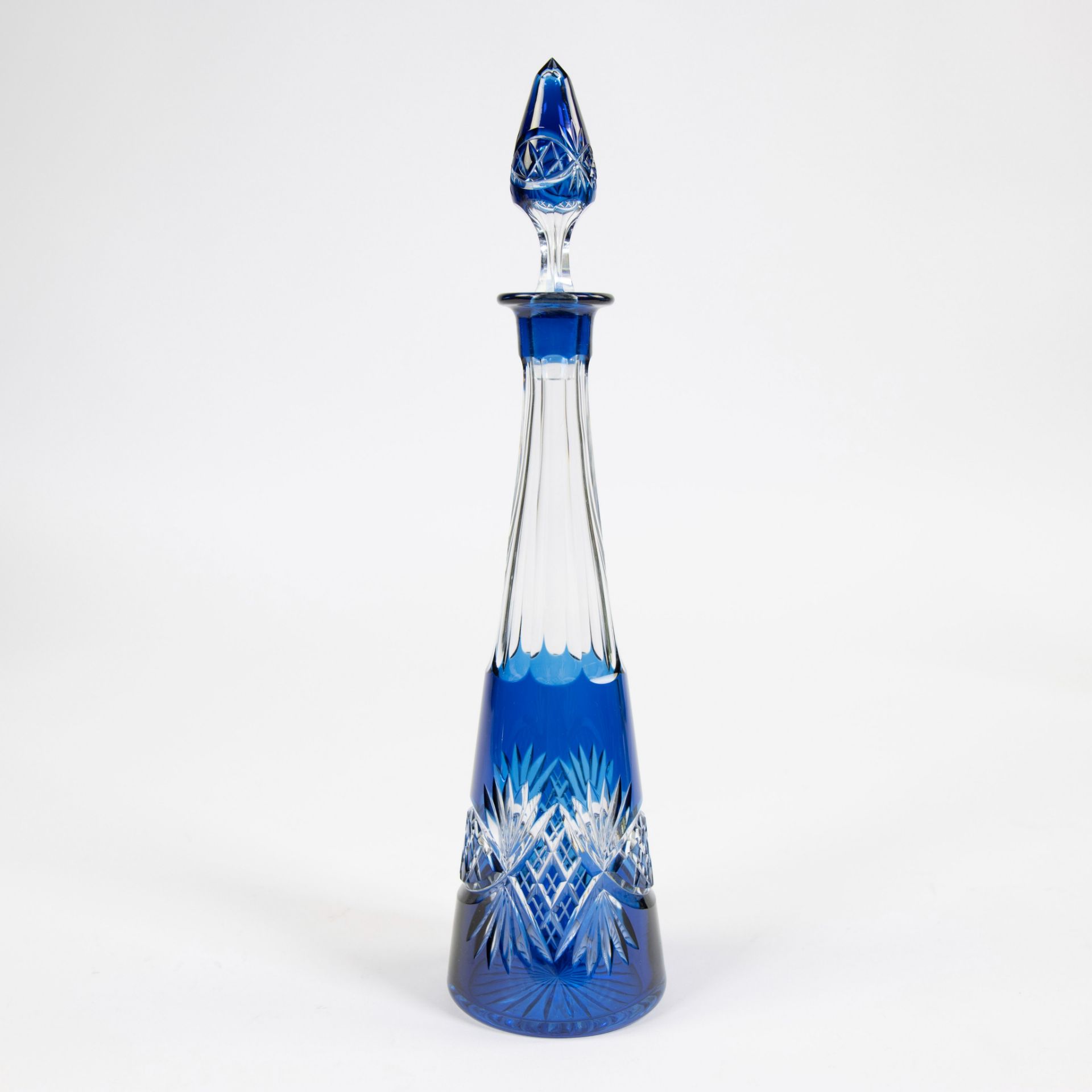 Val Saint Lambert green cut and blue cut crystal decanter - Image 6 of 9