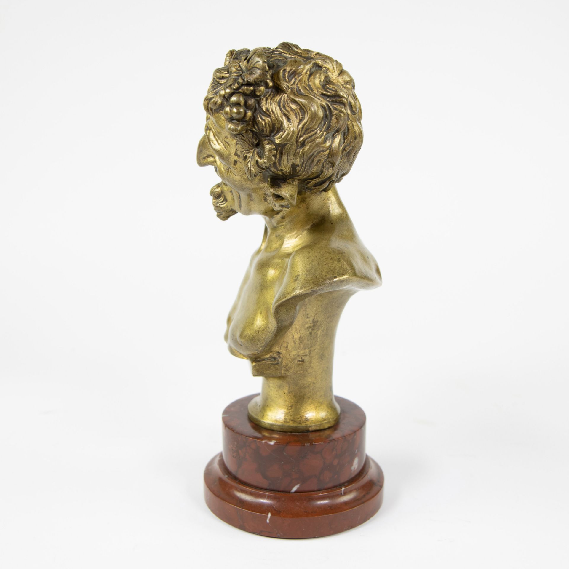 Viennese gilt bronze Faun on red marble base. - Image 2 of 4