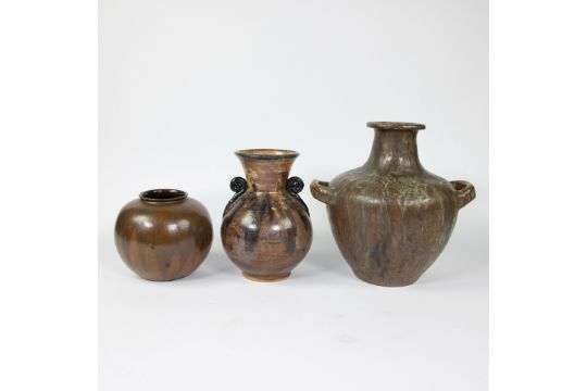 Lot of 3 handmade vases in glazed earthenware, 1930s, marked. - Bild 3 aus 5