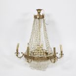 Pocket chandelier or sac à perle, from the top of the lamp, the crown, strings of beads run to the r