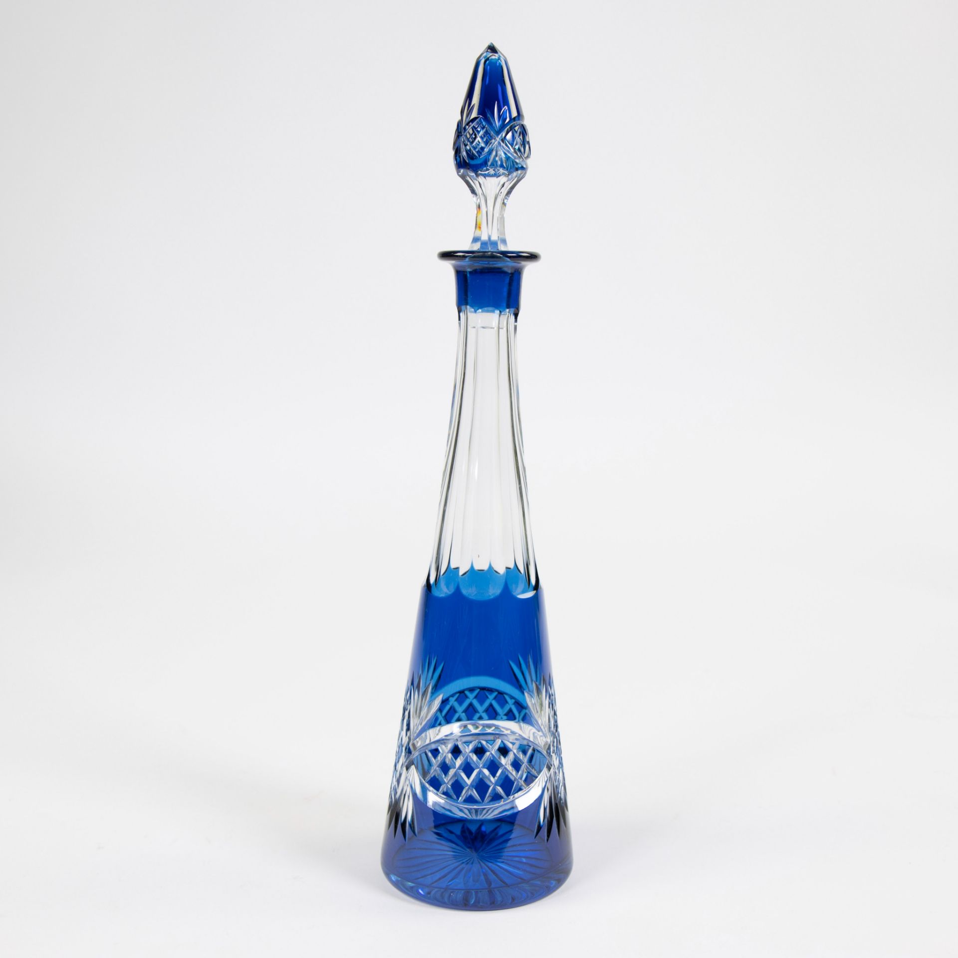 Val Saint Lambert green cut and blue cut crystal decanter - Image 7 of 9