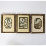 Lot of three 18th century devotional pictures Elias, Ursula and John the Baptist