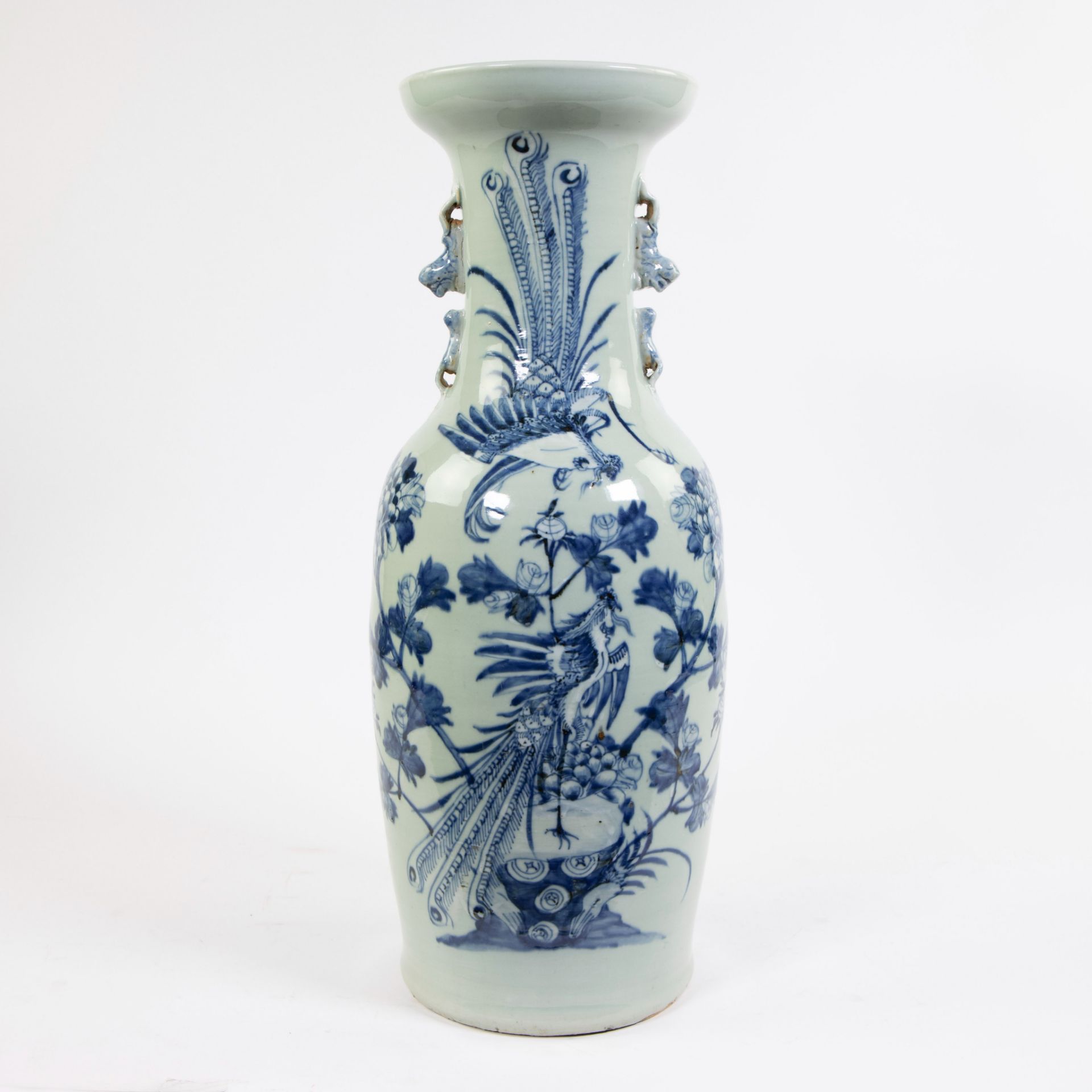 Chinese Celadon vase decorated with phenixes and flowers, 19th C