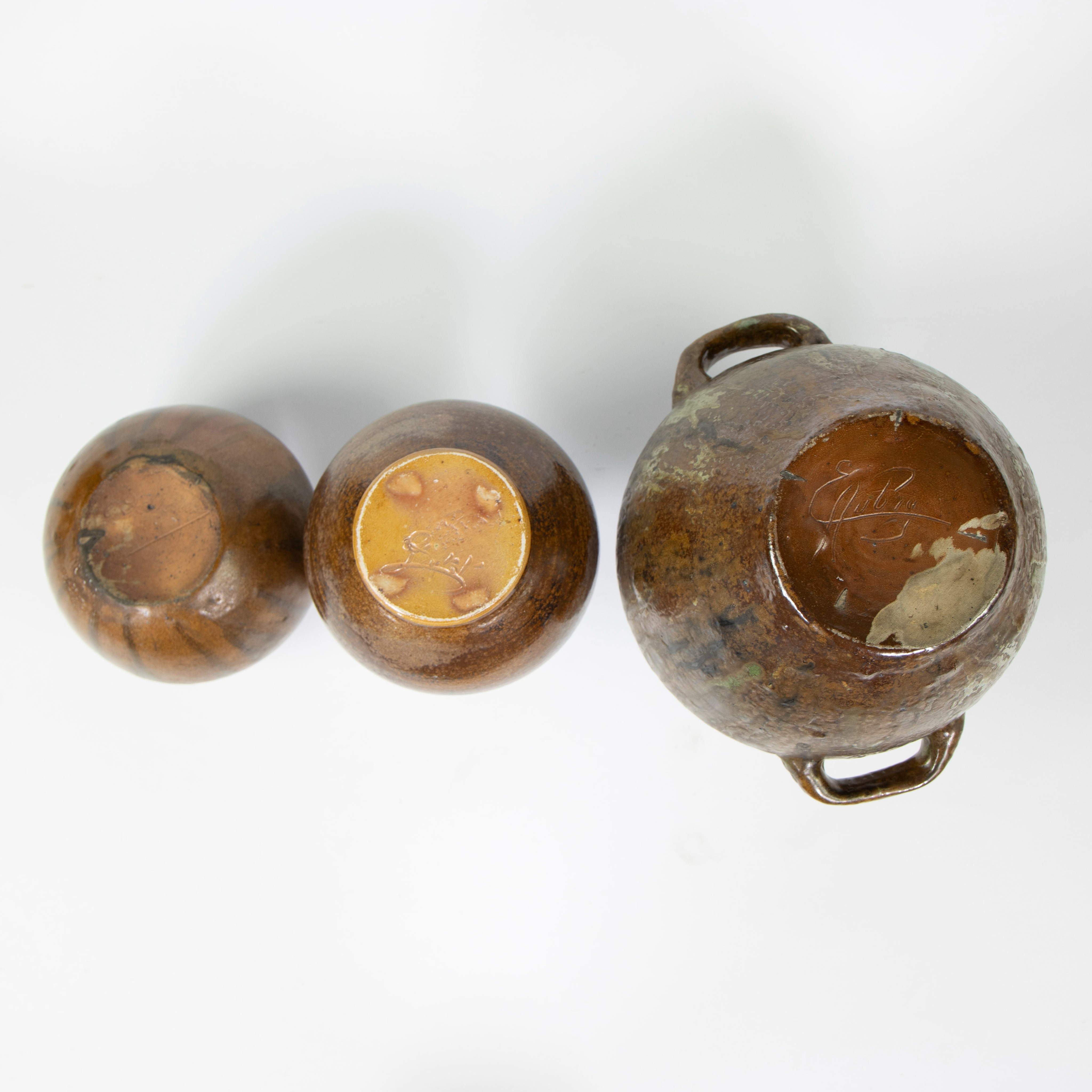 Lot of 3 handmade vases in glazed earthenware, 1930s, marked. - Image 5 of 5