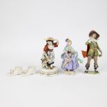 Collection of porcelain Capo di Monti consisting of 3 figures and pair of shoes, 1st half of the 20t