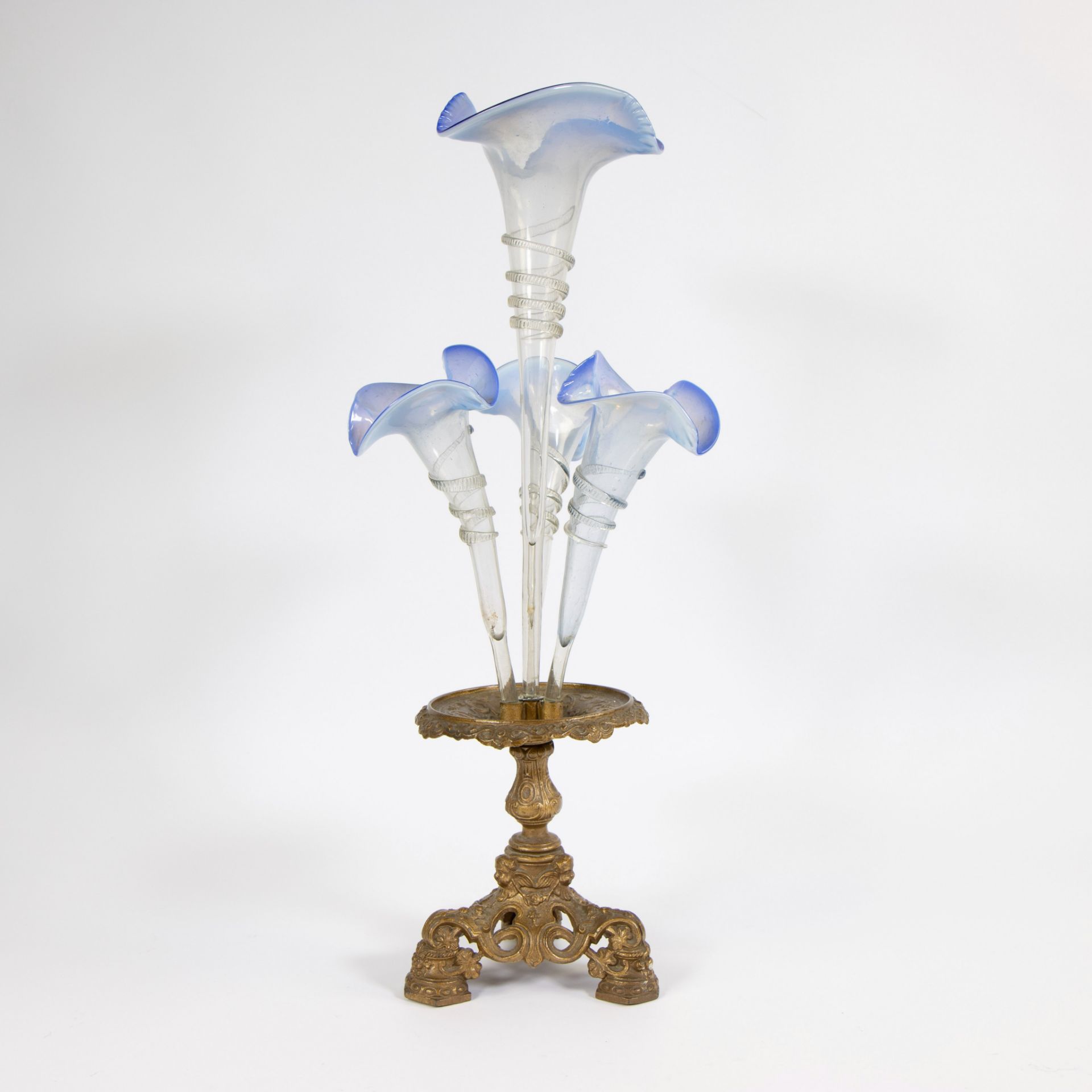 Metal base with soliflore vases in Venetian glass + glass walking stick, circa 1900 - Image 3 of 6