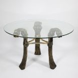 Willy Daro mid-century bronze dining table with glass top