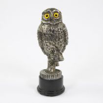 Silvered owl on black marble base and glass eyes, Germany.