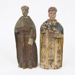 2 wooden fathers with original polychromy, folk art 19th century