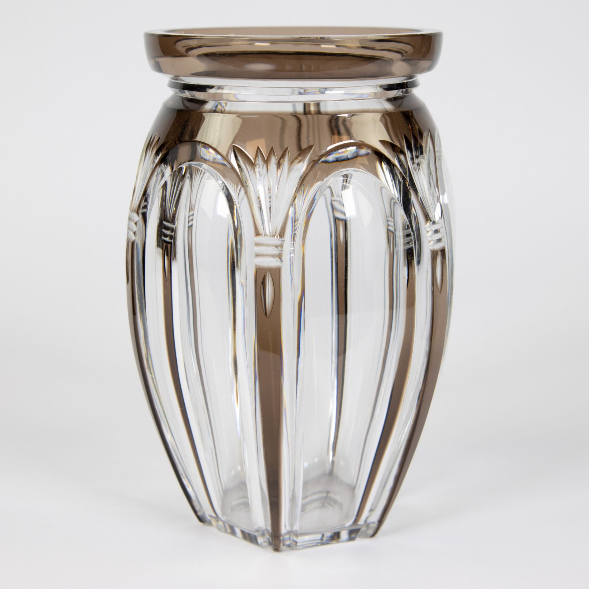 Val Saint Lambert brown white Art Deco crystal cut vase - Image 2 of 5