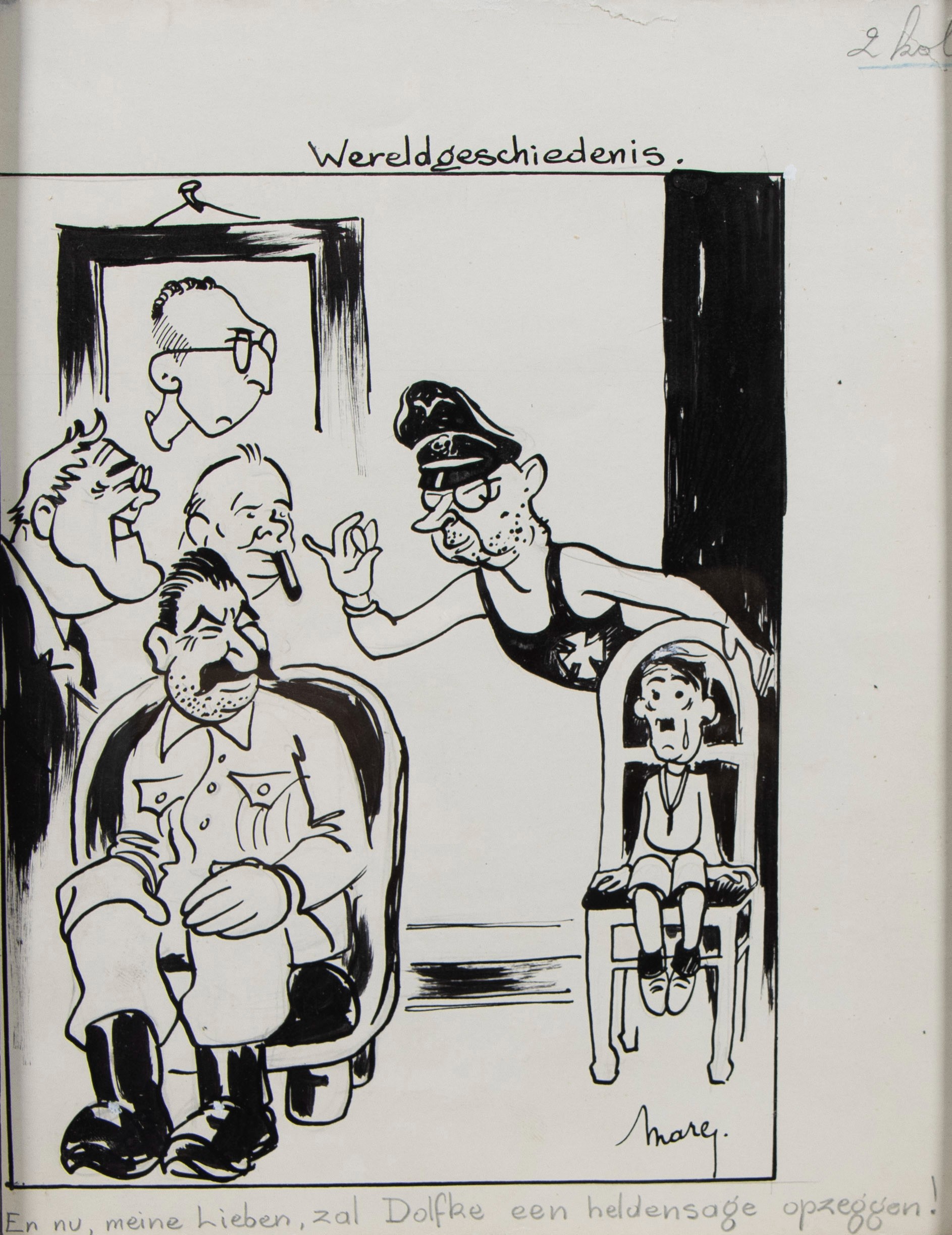 Marc Sleen, drawing World History Winston Churchill-Hitler-Stalin-Himmler, publication 1944 in the N