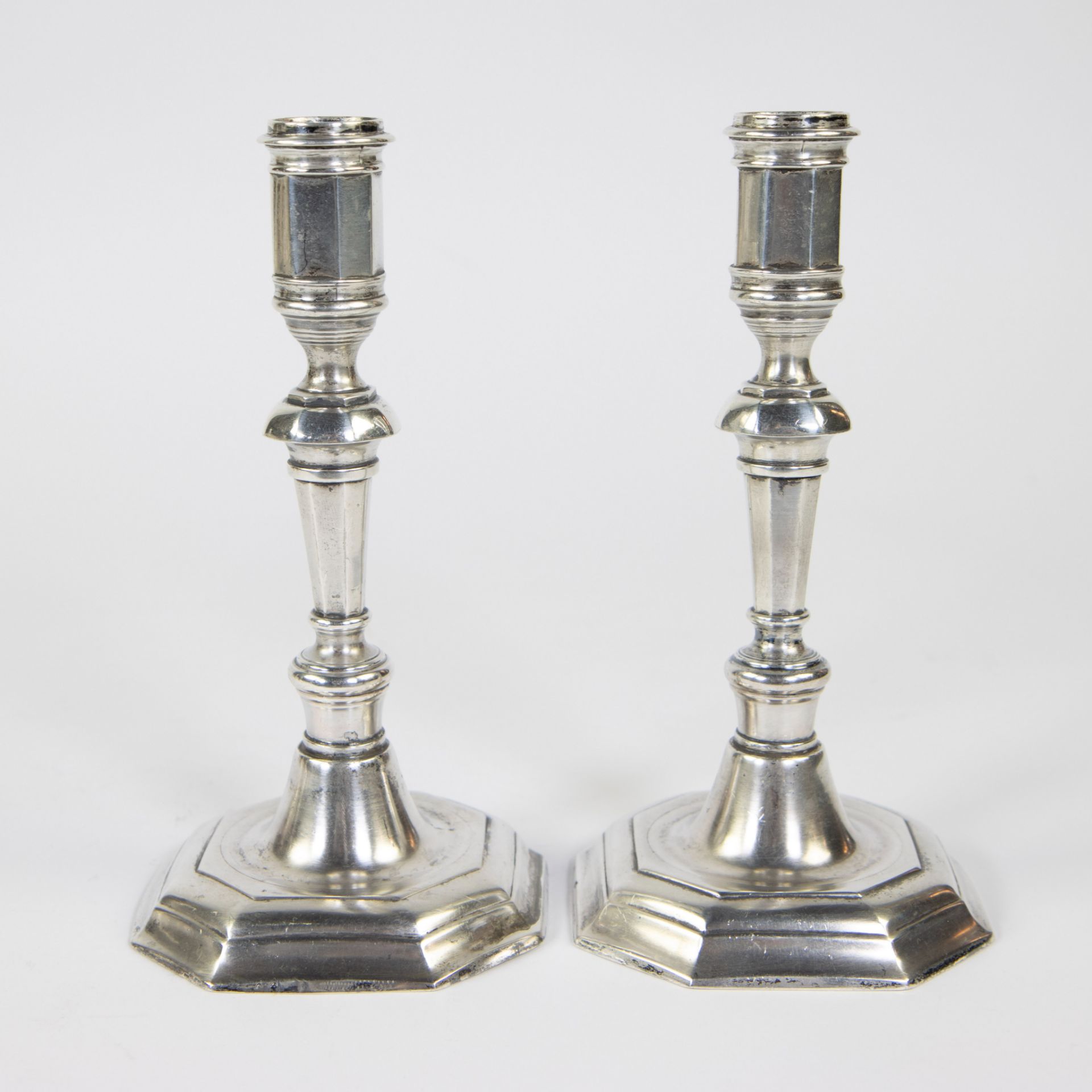 Pair of German cast silver candlesticks 18th century