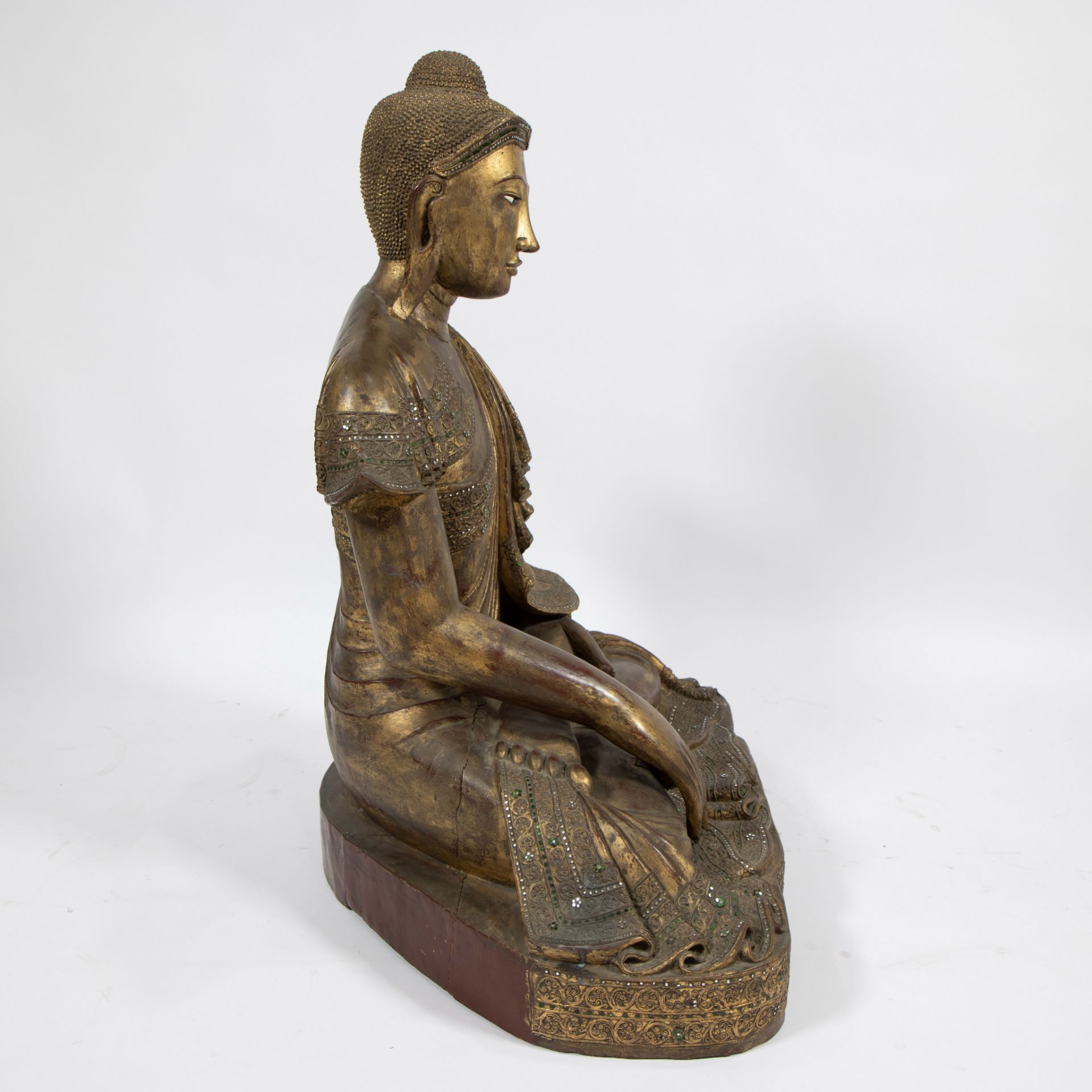 Giltwood and jeweled Burmese seated Buddha - Image 4 of 4