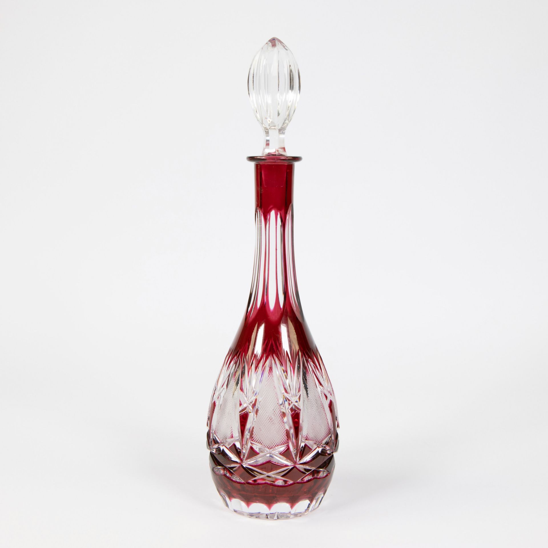 Val Saint Lambert red crystal carafe and 5 glasses - Image 2 of 6