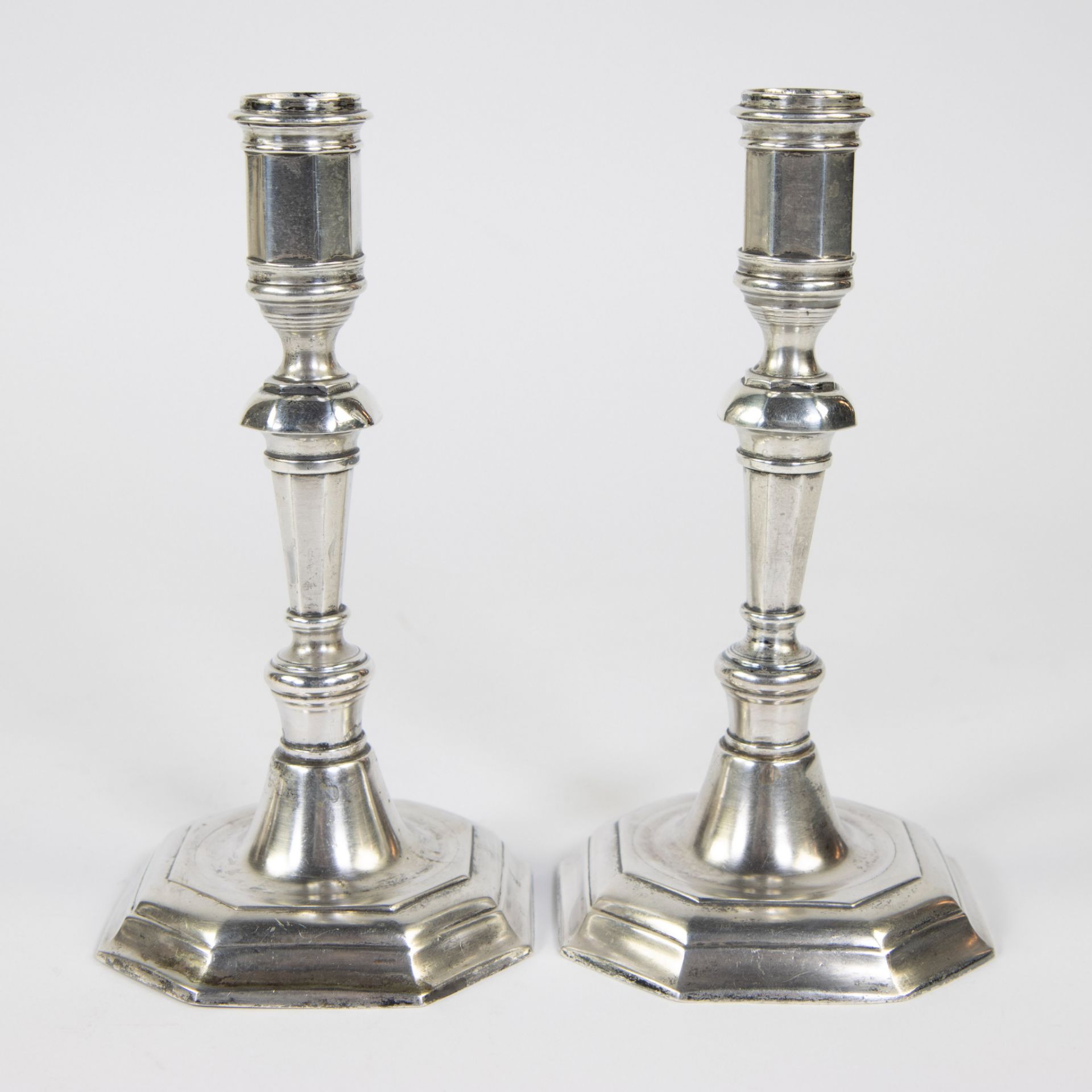 Pair of German cast silver candlesticks 18th century - Image 2 of 5