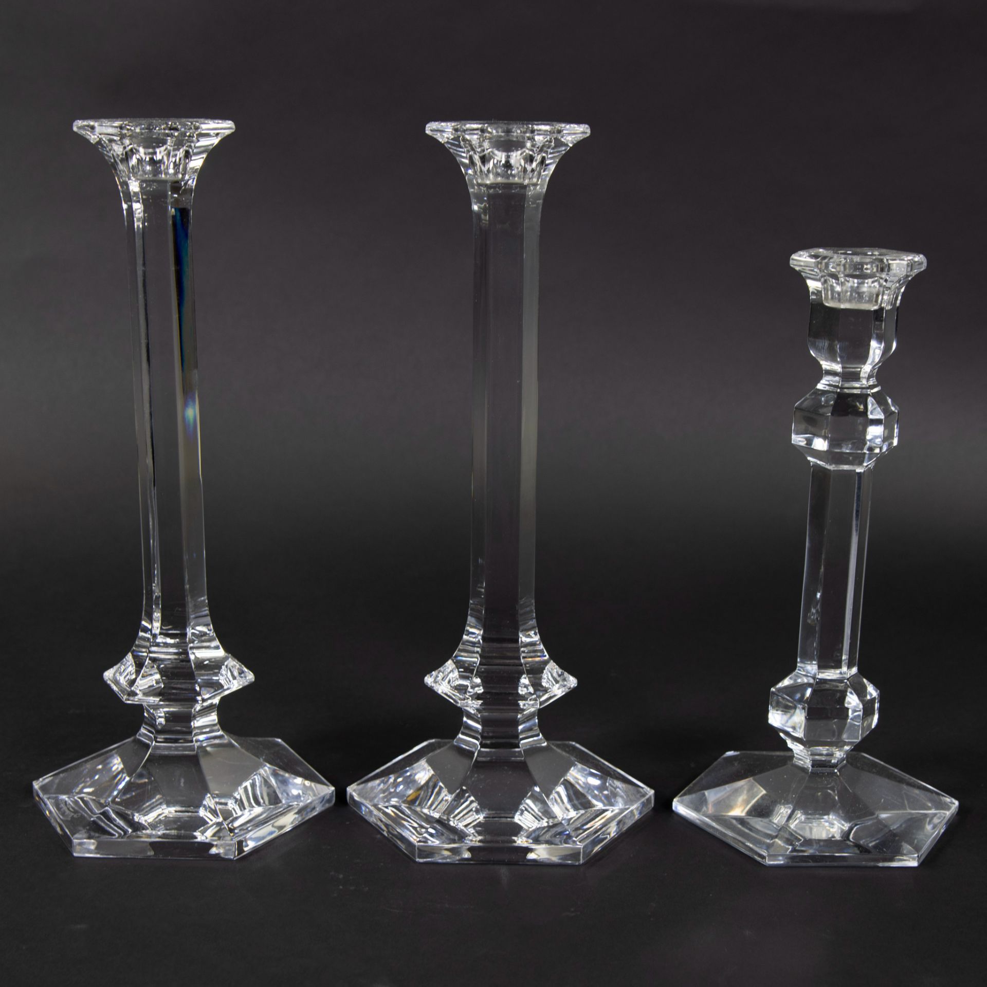 Val Saint Lambert 3 crystal candlesticks, gemerkt - Image 4 of 5