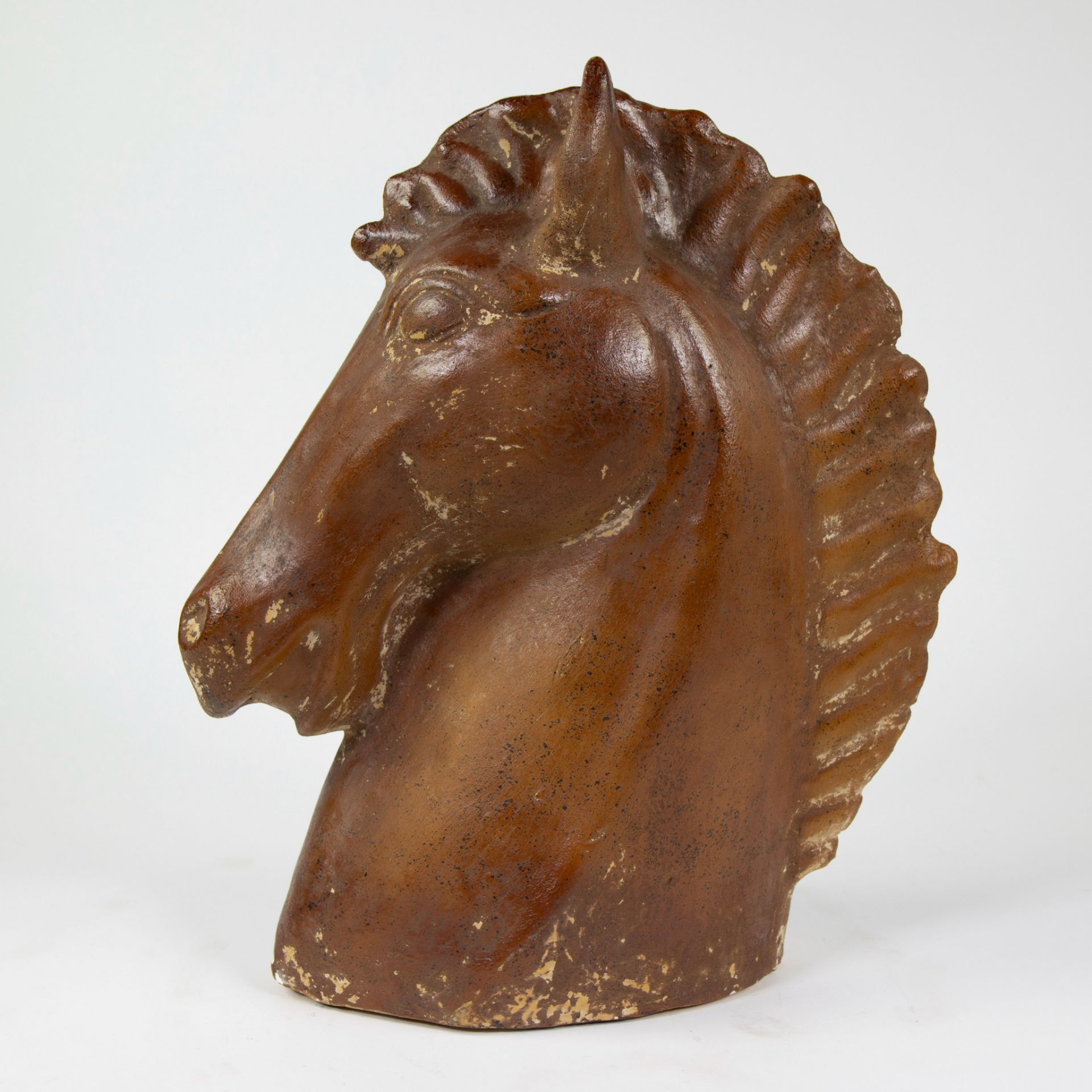 Vintage horse head in brown patinated terracotta, 1950s - Image 2 of 6