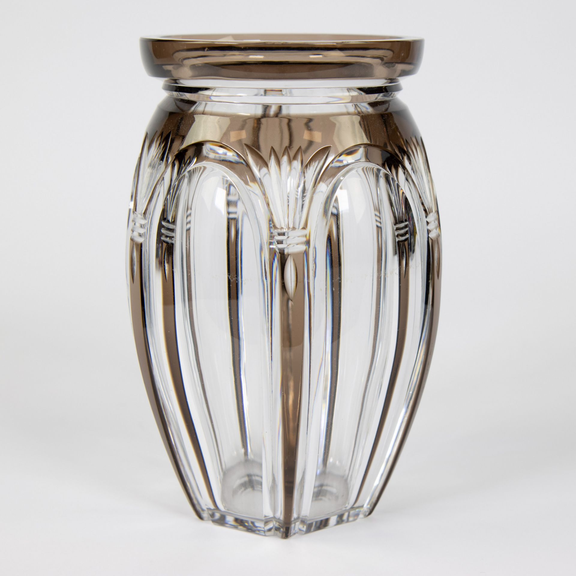 Val Saint Lambert brown white Art Deco crystal cut vase - Image 3 of 5