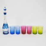 Very rare Val Saint Lambert blue crystal caraf and 6 crystal glasses, with acid stamp Joseph Simon