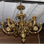 Bronze chandelier decorated with medallions, akant leaves and grapes