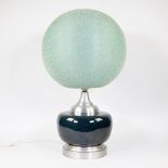Large vintage lampadaire in chrome with bulb in green plastic patterned glass imitation 1970s