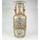 Large Chinese Canton porcelain vase of baluster form, richly decorated in famille rose enamels enhan
