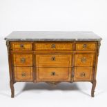 Chest of drawers d'epoque with marquetry and with the original marble top, France Transition period
